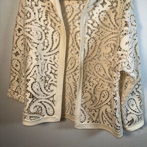 Ellen Tracy Cutwork/Eyelet Beige Jacket 100% Wool